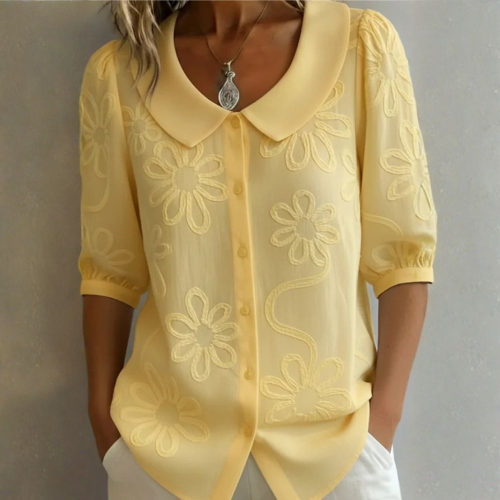 Clara - Blusa con cuello Peter Pan y bordado floral