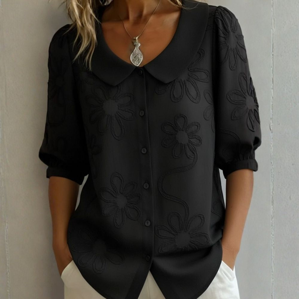 Clara - Blusa con cuello Peter Pan y bordado floral