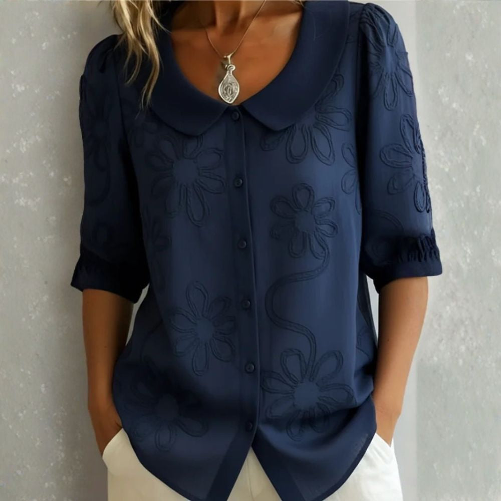 Clara - Blusa con cuello Peter Pan y bordado floral