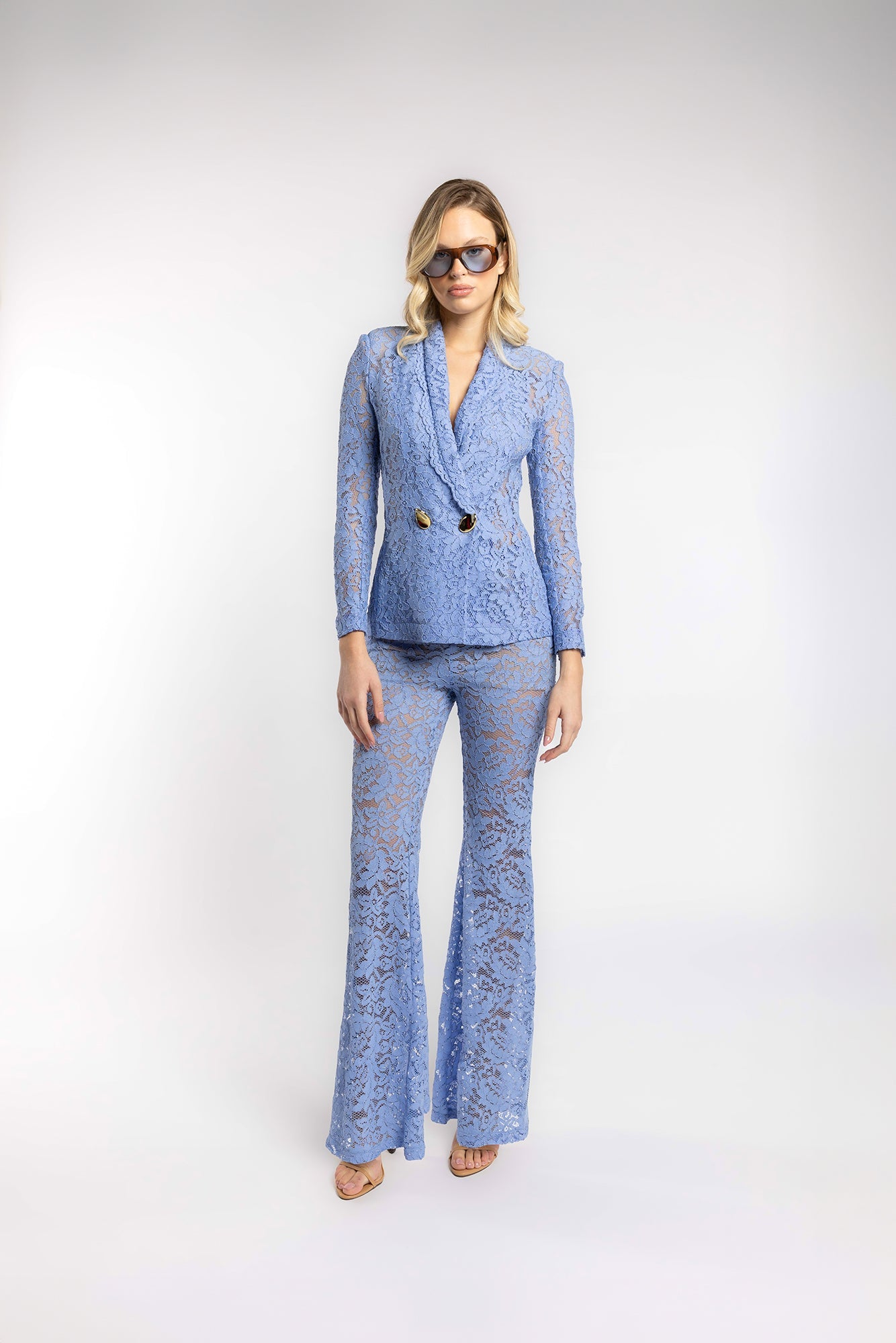 PANTALON DE ENCAJE ACAMPANADO AZUL