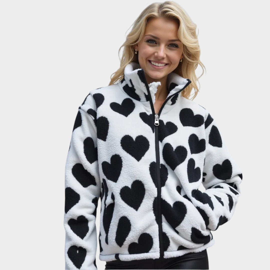 Diana - Chaqueta reversible con estampado de corazones y diseño cómodo
