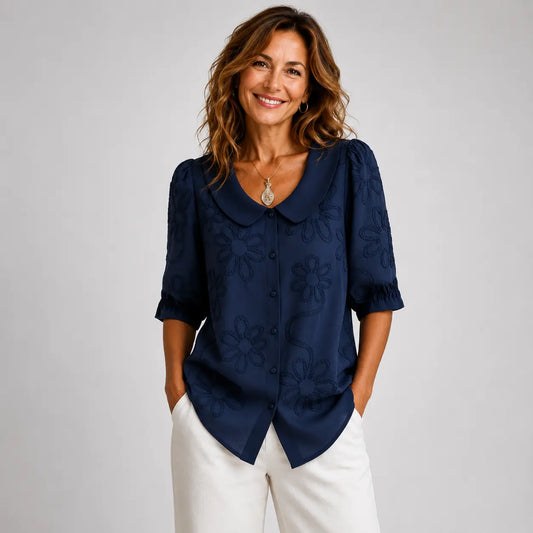 Clara - Blusa con cuello Peter Pan y bordado floral