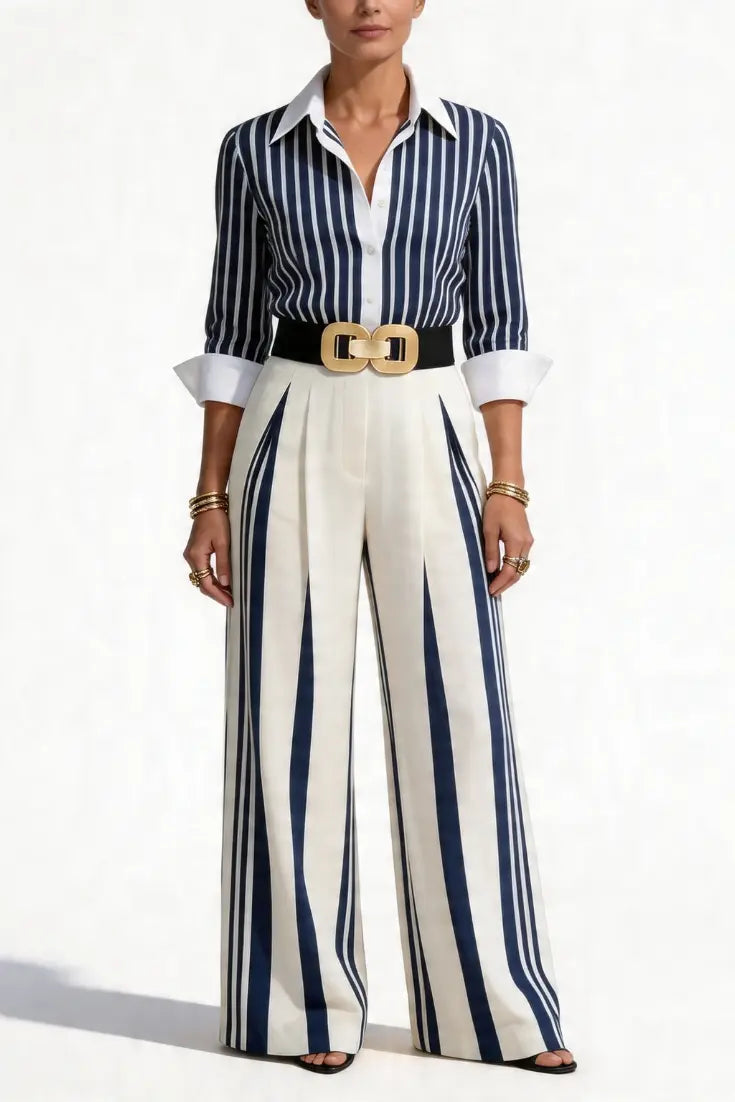 Rosa - Conjunto de Dos Piezas: Top de Lino y Pantalón Estampado