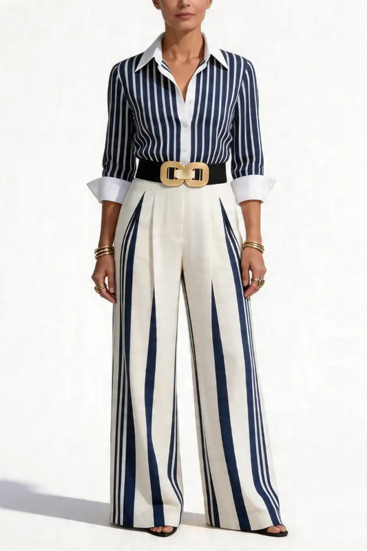 Rosa - Conjunto de Dos Piezas: Top de Lino y Pantalón Estampado
