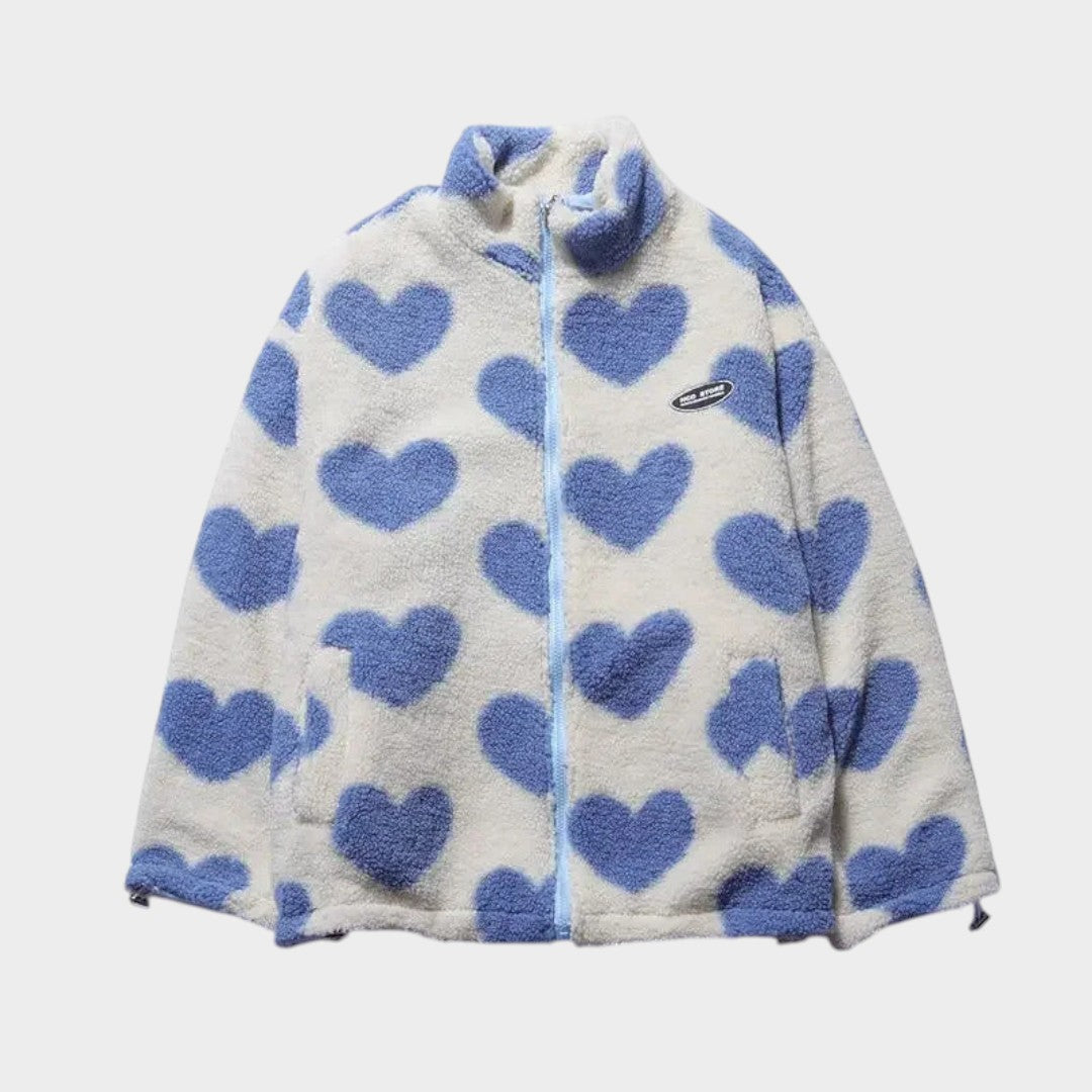 Diana - Chaqueta reversible con estampado de corazones y diseño cómodo