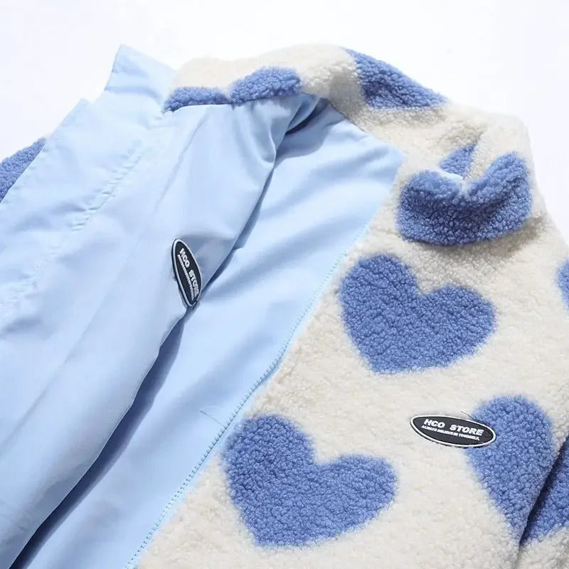 Diana - Chaqueta reversible con estampado de corazones y diseño cómodo