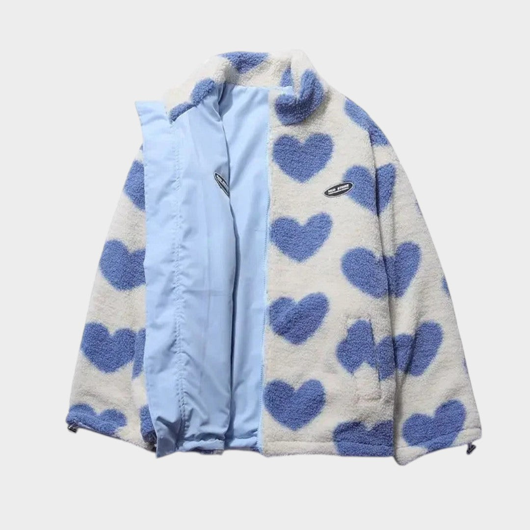Diana - Chaqueta reversible con estampado de corazones y diseño cómodo