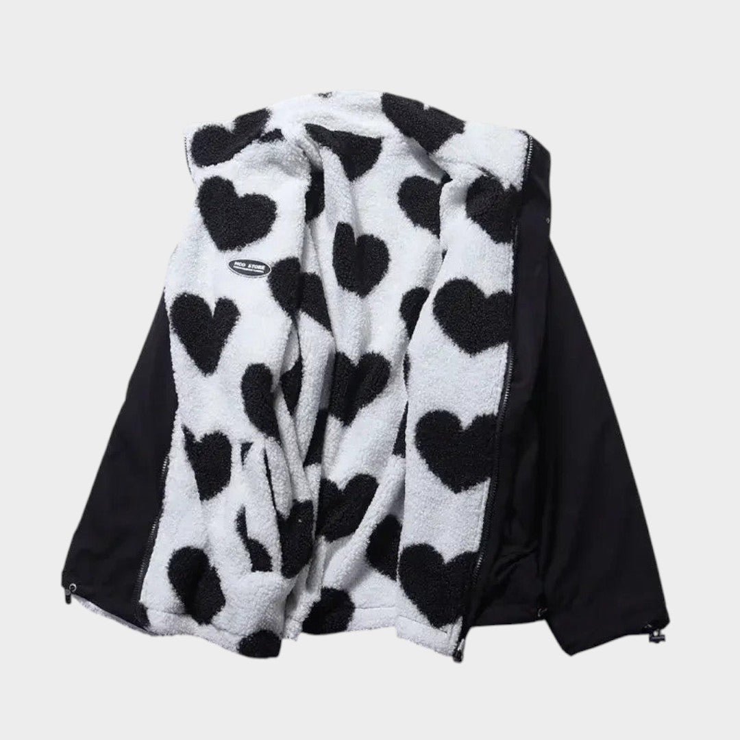 Diana - Chaqueta reversible con estampado de corazones y diseño cómodo