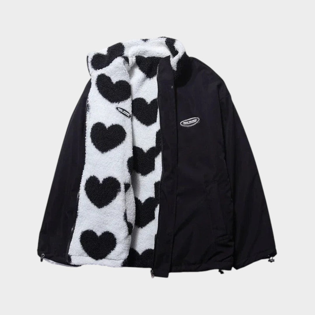 Diana - Chaqueta reversible con estampado de corazones y diseño cómodo