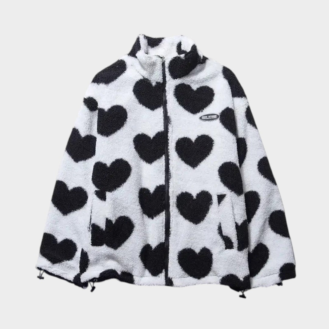 Diana - Chaqueta reversible con estampado de corazones y diseño cómodo
