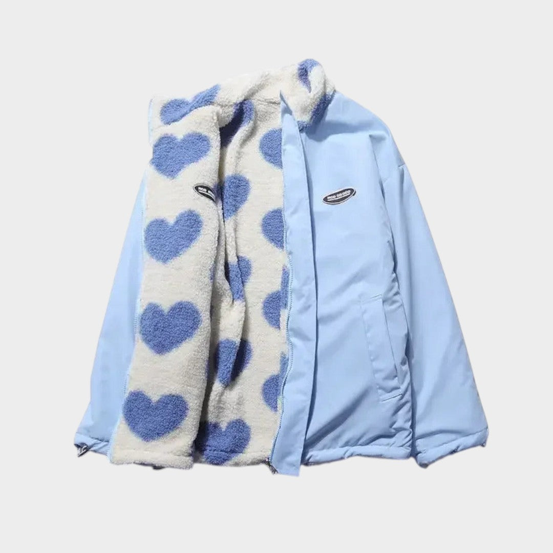 Diana - Chaqueta reversible con estampado de corazones y diseño cómodo