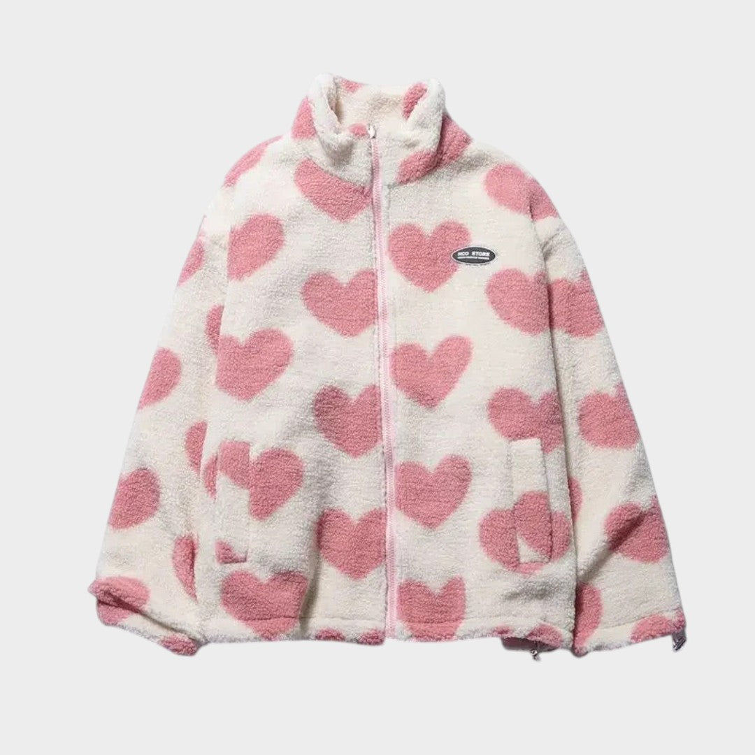 Diana - Chaqueta reversible con estampado de corazones y diseño cómodo