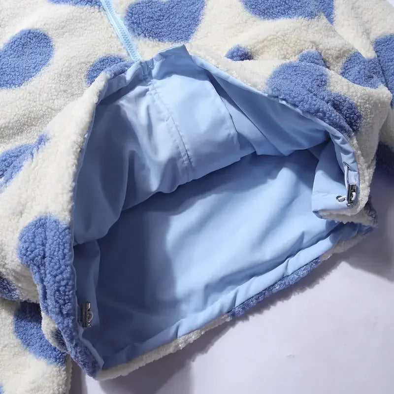 Diana - Chaqueta reversible con estampado de corazones y diseño cómodo