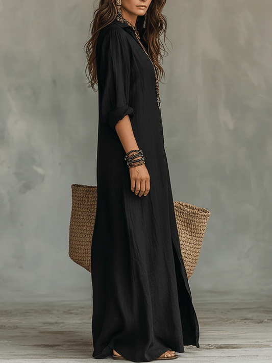 Vestido largo negro con botones tipo Lia