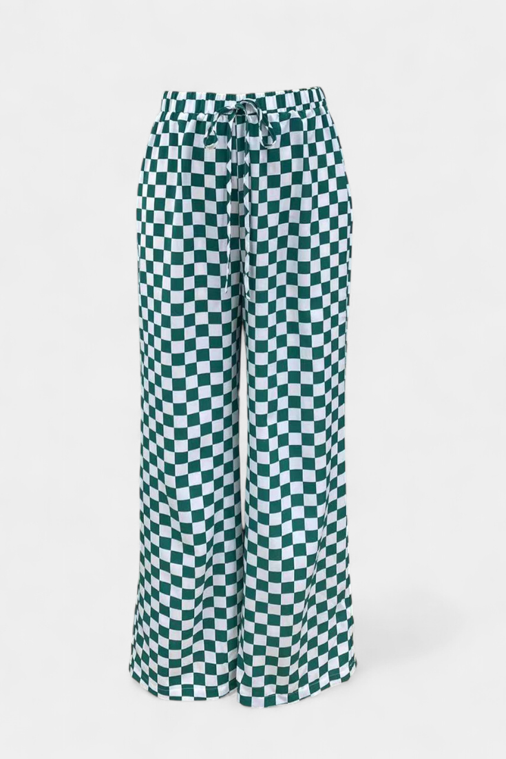 Hilaria - Pantalones de Pierna Ancha con Estampado a Cuadros