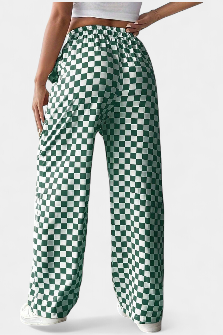 Hilaria - Pantalones de Pierna Ancha con Estampado a Cuadros