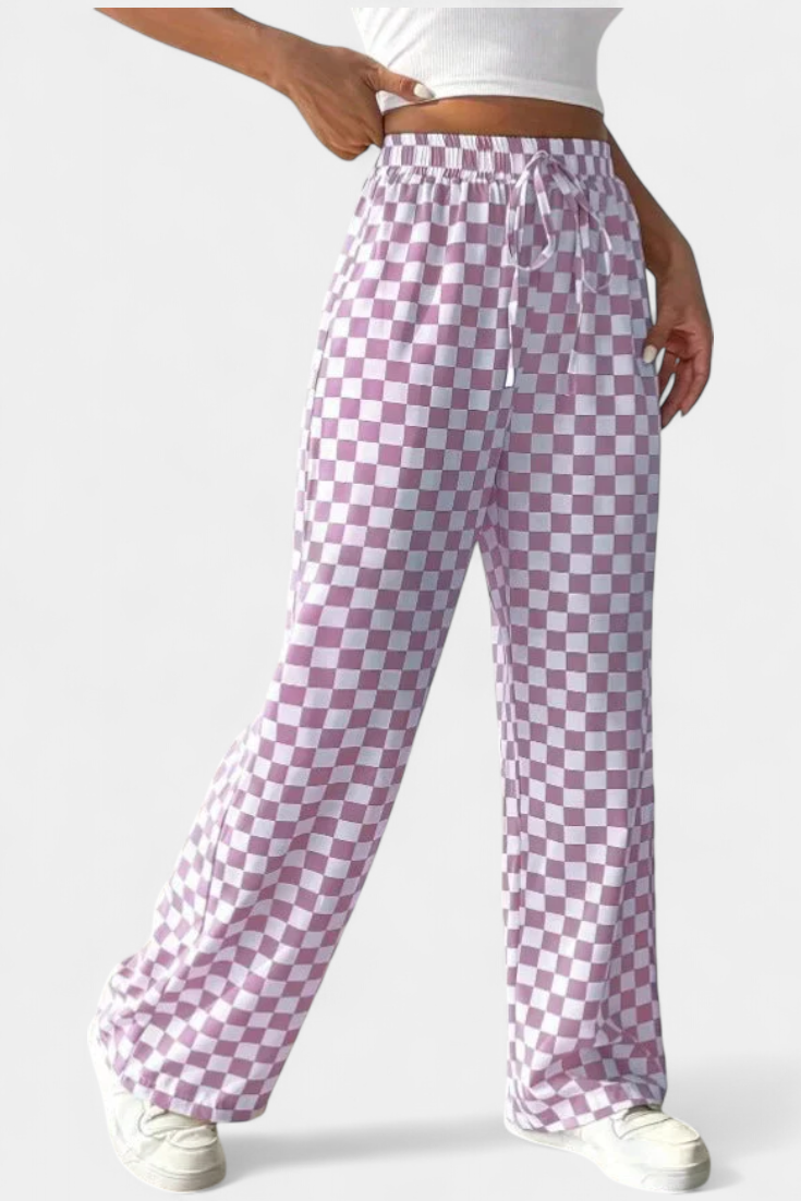 Hilaria - Pantalones de Pierna Ancha con Estampado a Cuadros