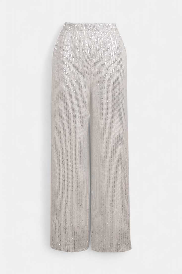 Elva - Pantalones de Lentejuelas de Cintura Alta y Corte Holgado