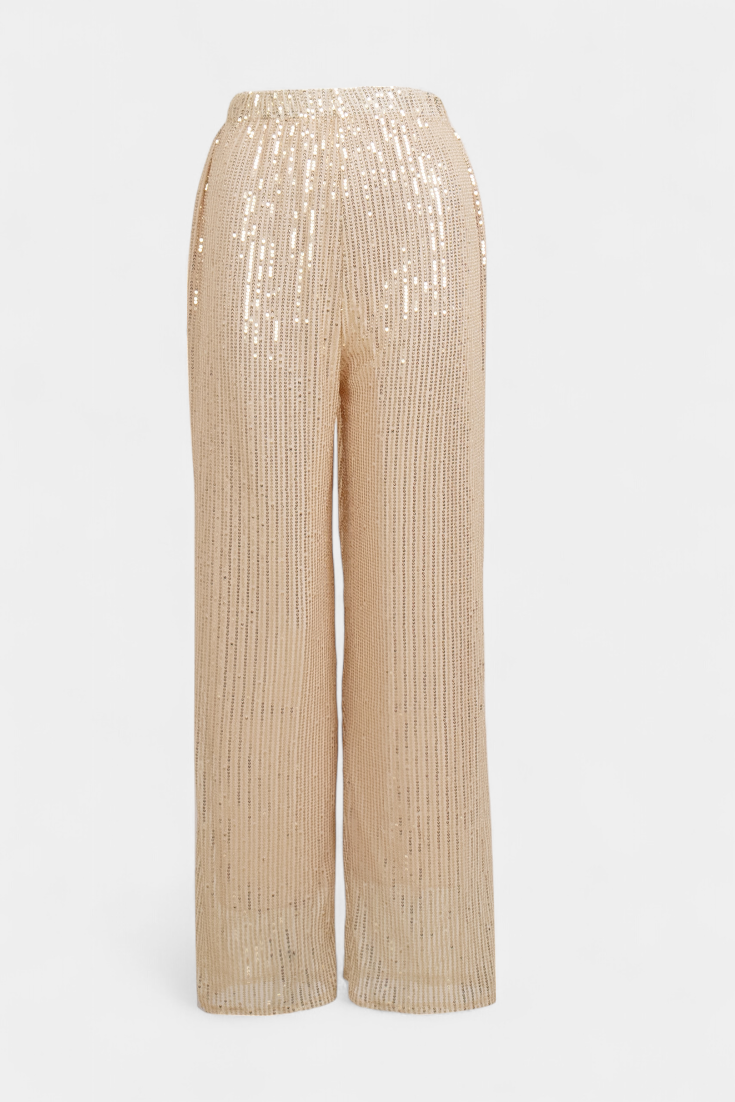 Elva - Pantalones de Lentejuelas de Cintura Alta y Corte Holgado