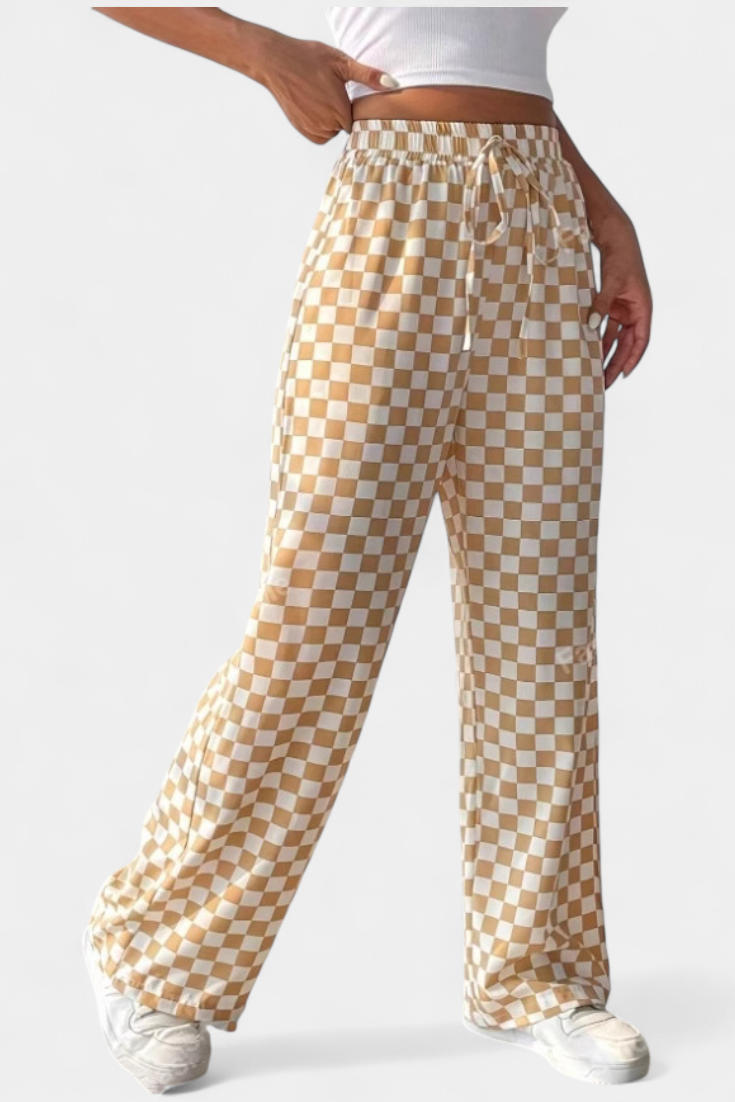 Hilaria - Pantalones de Pierna Ancha con Estampado a Cuadros