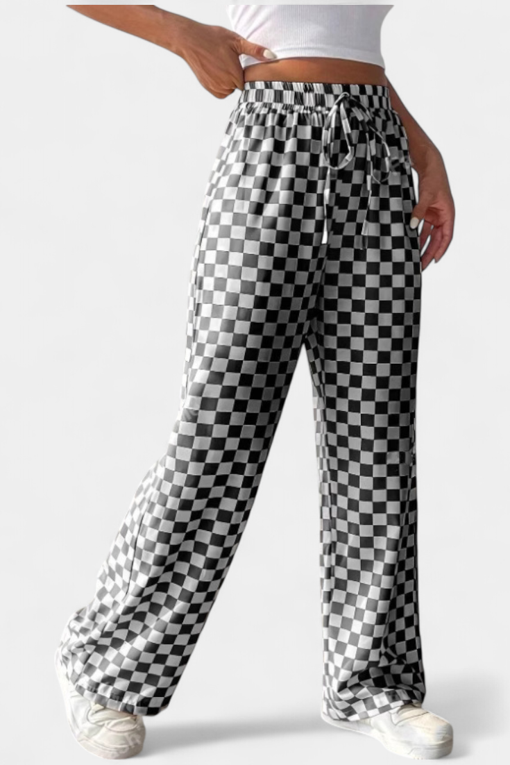 Hilaria - Pantalones de Pierna Ancha con Estampado a Cuadros
