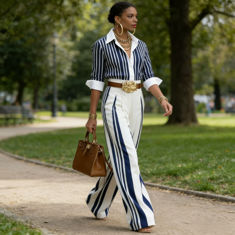 Rosa - Conjunto de Dos Piezas: Top de Lino y Pantalón Estampado