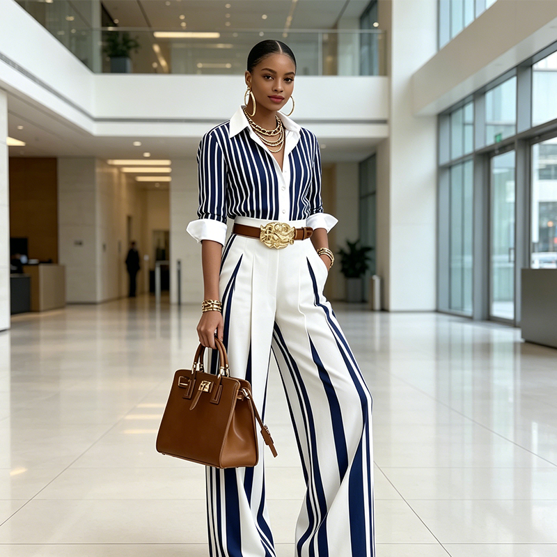 Rosa - Conjunto de Dos Piezas: Top de Lino y Pantalón Estampado